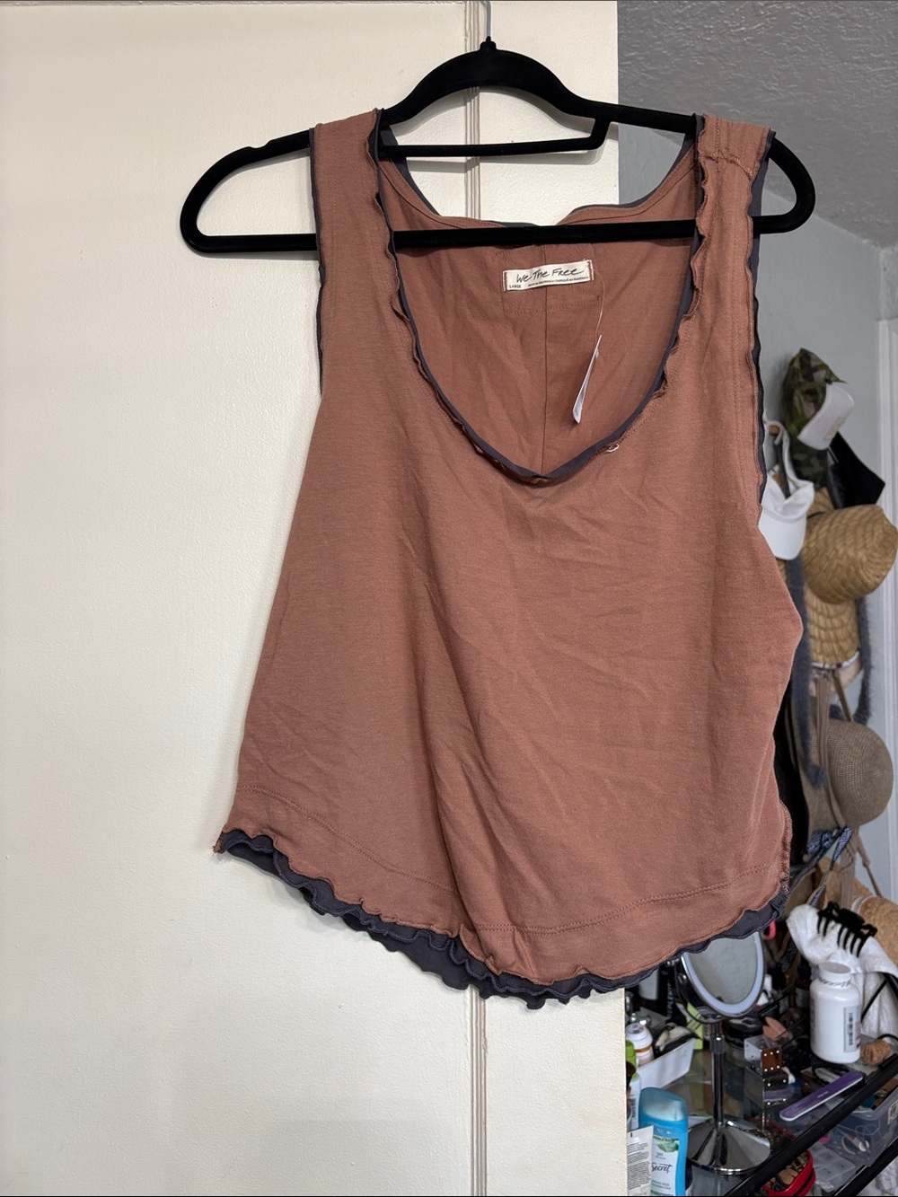 Free People Rust Brown Layered-Trim Tank Top